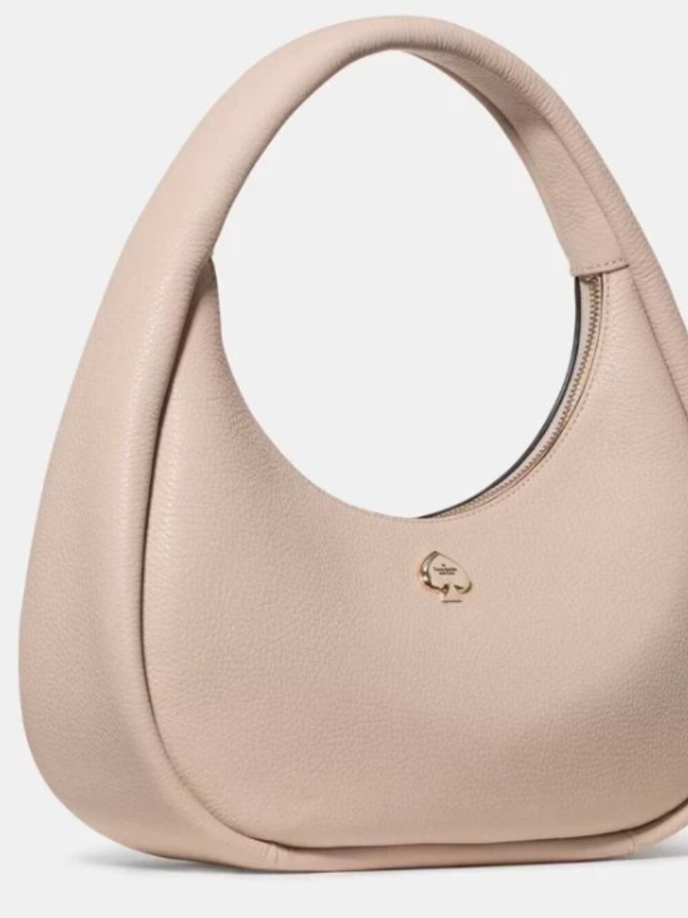 KATE SPADE Kayla Large Crescent Shoulder Bag Soft Pebbled Leather Beige Hay NEW